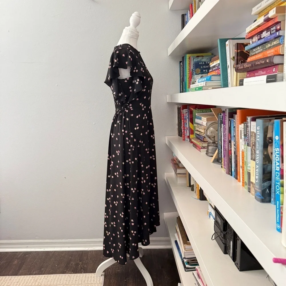 Kate Spade Ditsy Begonia flutter sleeve black floral dress sz 6